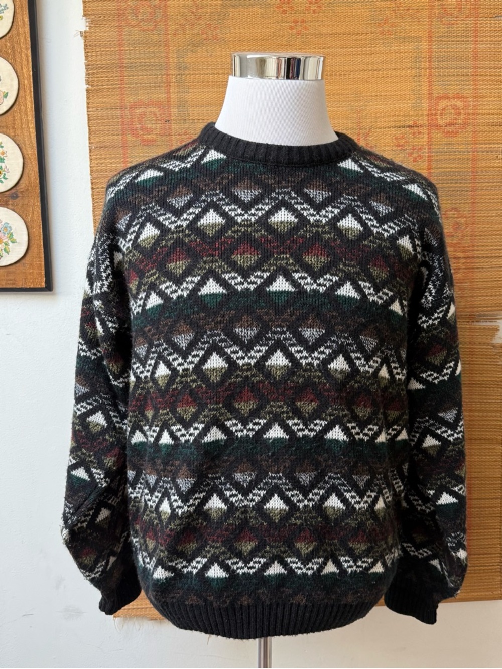 Vintage Argyle Fair Isle Knit Crewneck Sweater Made In USA